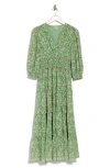 Max Studio Floral Balloon Sleeve Tiered Maxi Dress In Green Tossed Meadow