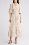 Max Studio Floral Balloon Sleeve Tiered Maxi Dress In Neutral
