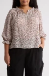 Max Studio Floral Balloon Sleeve Top In Brown