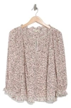 Max Studio Floral Balloon Sleeve Top In Ivory/mauve Daisy Sprinkle