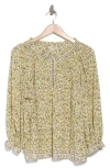 Max Studio Floral Balloon Sleeve Top In Ivory/yellow Daisy Sprinkle