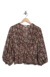 Max Studio Floral Balloon Sleeve Top In Multi