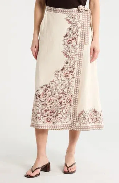 Max Studio Floral Border Wrap Skirt In Neutral