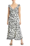 Max Studio Floral Cap Sleeve Empire Waist Maxi Dress In Off White Black Floral
