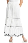 Max Studio Floral Embroidered Tiered Maxi Skirt In White