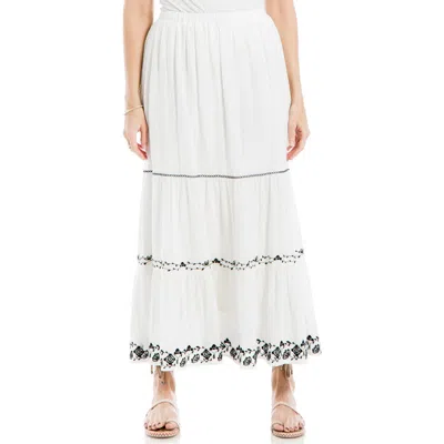 Max Studio Floral Embroidered Tiered Maxi Skirt In White Black Embroidery