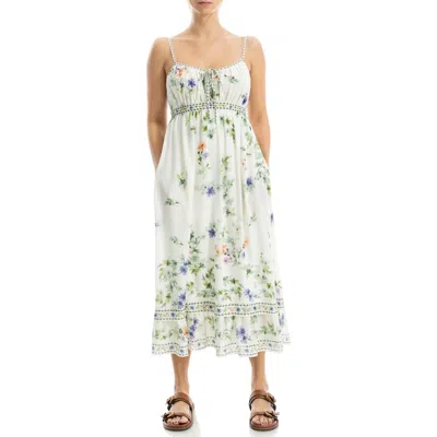 Max Studio Floral Empire Waist Midi Dress In White