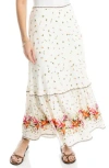 Max Studio Floral Flounce Hem Cotton Blend Maxi Skirt In White