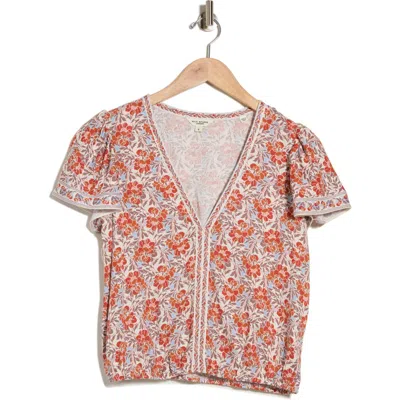 Max Studio Floral Flutter Sleeve Bubble Hem Top In Orange