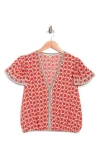 Max Studio Floral Flutter Sleeve Bubble Hem Top In Red