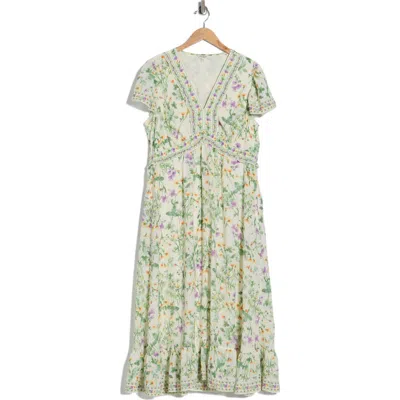 Max Studio Floral Flutter Sleeve Empire Waist Maxi Dress In Green