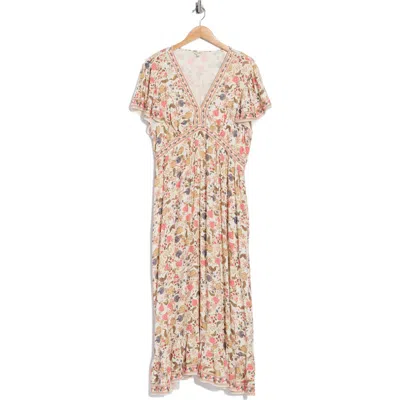 Max Studio Floral Flutter Sleeve Empire Waist Maxi Dress In Multi