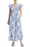 Max Studio Floral Flutter Sleeve Maxi Dress