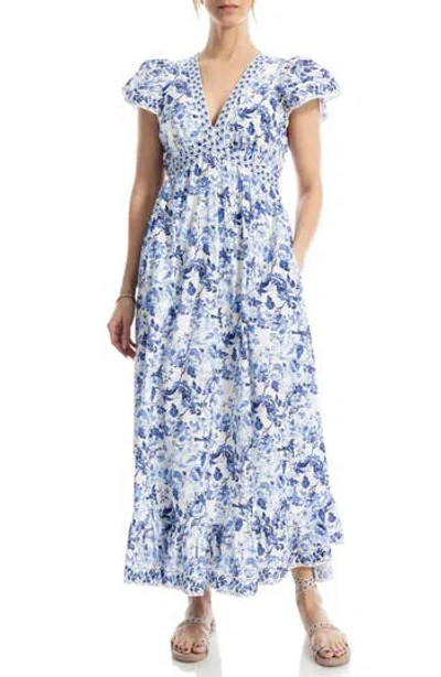 Max Studio Floral Flutter Sleeve Maxi Dress