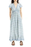 Max Studio Floral Flutter Sleeve Maxi Dress In Blue