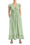 Max Studio Floral Flutter Sleeve Maxi Dress In Green