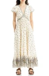 Max Studio Floral Flutter Sleeve Maxi Dress In Neutral