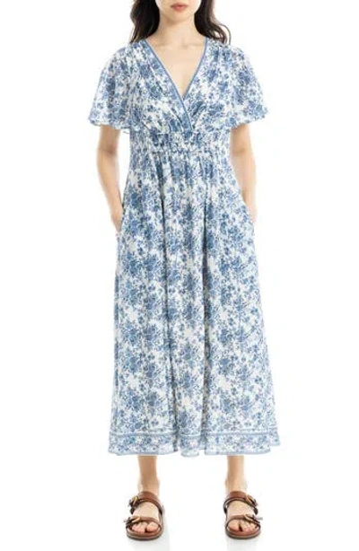 Max Studio Floral Flutter Sleeve Maxi Dress In Blue