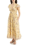 Max Studio Floral Flutter Sleeve Maxi Dress In Corn Yellow Blooming