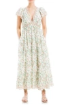 Max Studio Floral Flutter Sleeve Maxi Dress In Cream