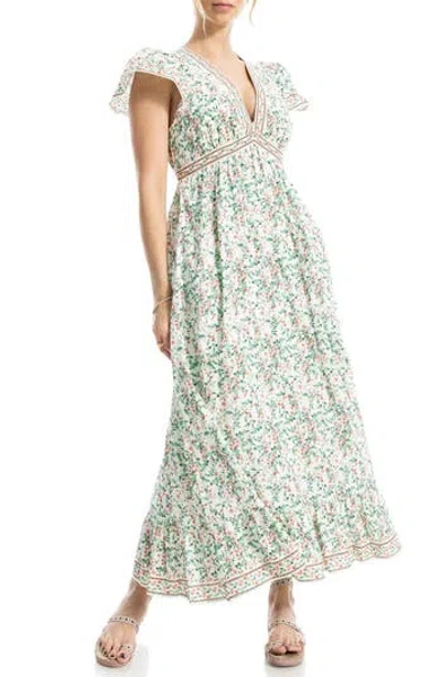 Max Studio Floral Flutter Sleeve Maxi Dress In Multi