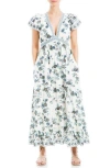 Max Studio Maxi Dress In Ecru/blue Ploomy Petals