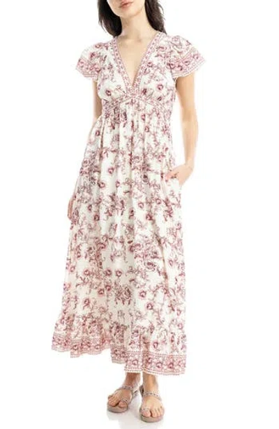 Max Studio Floral Flutter Sleeve Maxi Dress In Multi