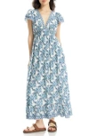 Max Studio Floral Flutter Sleeve Maxi Dress In Blue