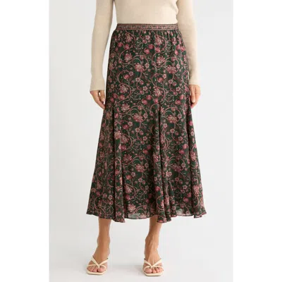 Max Studio Floral Georgette Godet Maxi Skirt In Brown