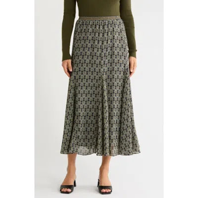 Max Studio Floral Georgette Godet Maxi Skirt In Navy Nouveau Mini Lilies