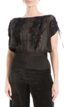 Max Studio Floral Jacquard Tie Shoulder Top In Black/nude