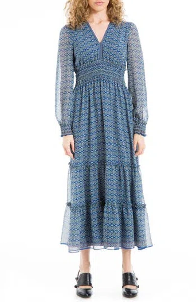 Max Studio Floral Long Sleeve Maxi Dress In Blue Multi | ModeSens