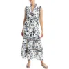 Max Studio Floral Maxi Dress In Cream/blues Poppies Ikat