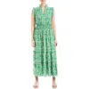 Max Studio Sleeveless Smocked Floral Print Tiered Maxi Dress In Green Floral