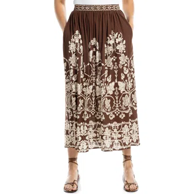 Max Studio Floral Midi Skirt In Brown