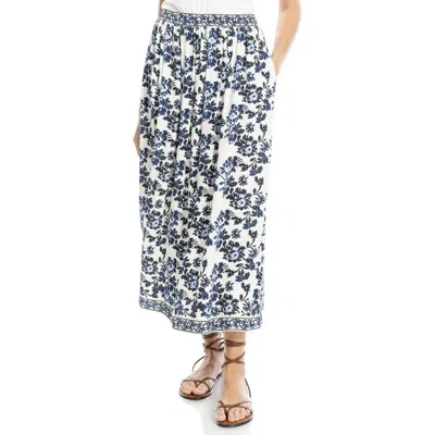Max Studio Floral Midi Skirt In Cream/navy Wilk Ikat