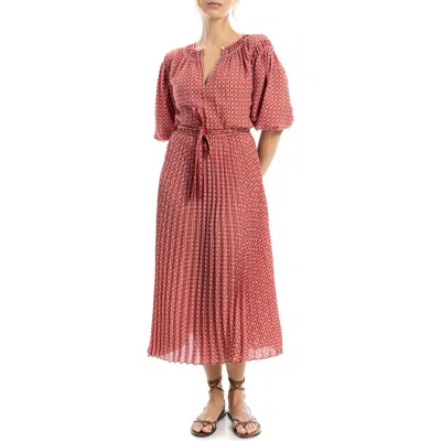 Max Studio Floral Pleated Crepe Midi Dress In Pink