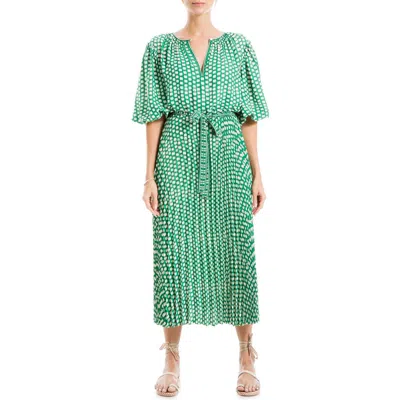 Max Studio Floral Pleated Crepe Midi Dress In Green/white