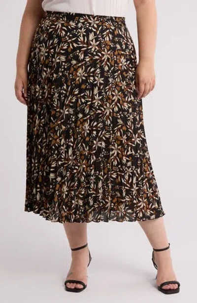 Max Studio Floral Pleated Maxi Skirt In Brown
