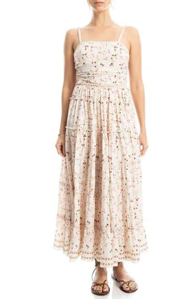 Max Studio Floral Print Maxi Dress In Ecru/coral Sweetpea Swirl