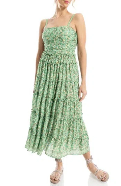 Max Studio Floral Print Maxi Dress In Green Tossed Meadow