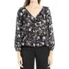 Max Studio Floral Print Ruffle Neck Blouse In Black