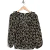 Max Studio Floral Print Ruffle Neck Blouse In Black/white Daisies Tossed