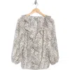 Max Studio Print Ruffle Front Three-quarter Sleeve Top In Ivory/dots