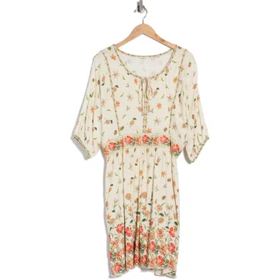 Max Studio Floral Puff Sleeve Dress In White