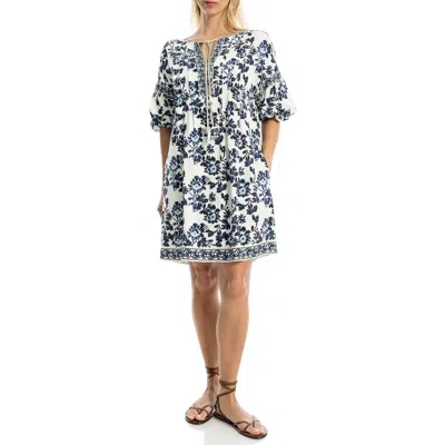Max Studio Floral Puff Sleeve Shift Dress In Blue