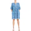 Max Studio Floral Puff Sleeve Shift Dress In Blue/cream/blk Md Grphc Flrl