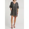 Max Studio Floral Puff Sleeve Shift Dress In Cream/black/poppy