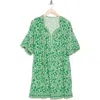 Max Studio Floral Puff Sleeve Shift Dress In Cream/grn/black Floral