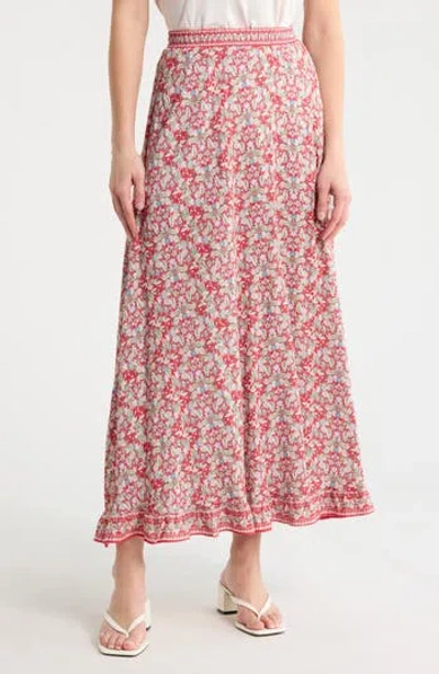 Max Studio Floral Pull-on Maxi Skirt In Purple